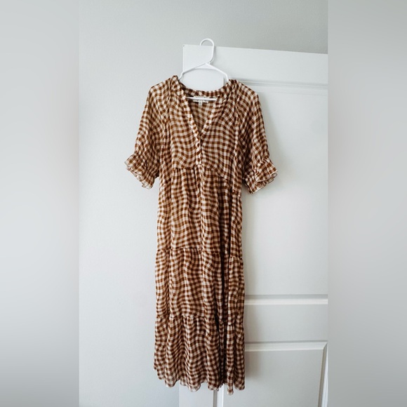 Brown Checkered Midi Dress - Picture 4 of 11